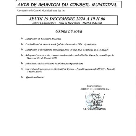 Avis Réunion Conseil Municipal 19.12.2024