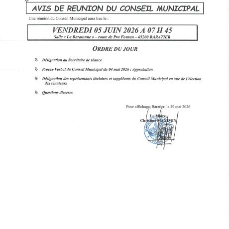 Avis Réunion Conseil Municipal 05 juin 2026