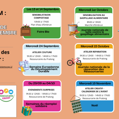 Calendrier des animations de septembre à décembre