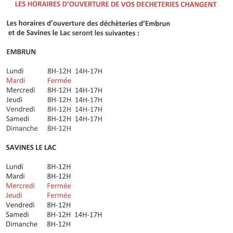 horaires déchetteries horaires déchetteries