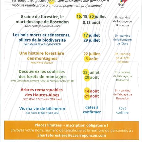 Programme d'animations grand public de la charte forestière - été 2025