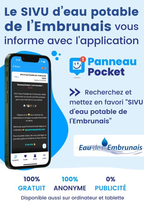 Nouvelle application mobile pour recevoir les infos et alertes du SIVU d'eau potable de l'Embrunais